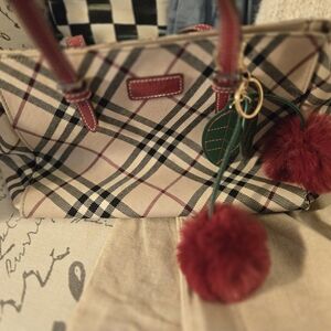 Burberry Checkered Tote with Red Details